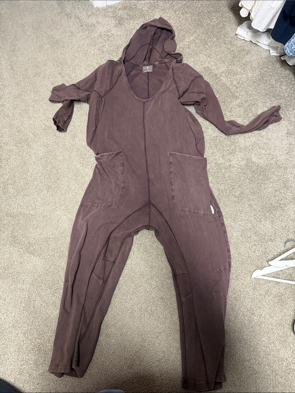 Free People Hooded Romper Jumpsuit in Deep Brown